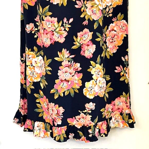 LOFT ANN TAYLOR NAVY BLUE FLORAL SHIFT SHEATH DRESS PLUS SIZE 18 RUFFLED TRIM - Picture 6 of 10